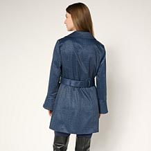 Colleen Lopez Faux Denim Double Breasted Belted Jacket
