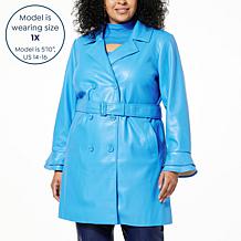 Colleen Lopez Faux Leather Coat with Ruffle Cuffs