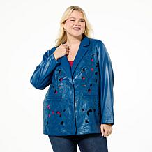 Colleen Lopez Faux Leather Floral Cutout Jacket