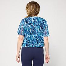 Colleen Lopez Flutter Sleeve Rounded Hem Woven Shrug