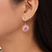 Colleen Lopez Gold-Plated Pink Topaz Round Floral Drop Earrings