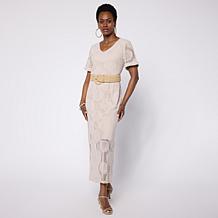 Colleen Lopez Knit Crochet V-Neck Maxi Dress