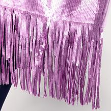 Colleen Lopez Knit Sequin V-Neck Top with Fringe