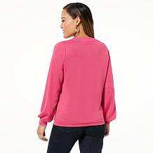 Colleen Lopez Long-Sleeve Blouson Sweater with Metallic Ties