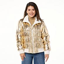 Colleen Lopez Metallic Puffer Jacket with Fleece Collar