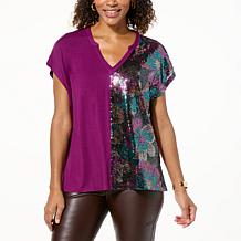 Colleen Lopez Mixed Media Sequin Detail Top