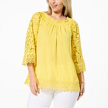 Colleen Lopez On/Off Shoulder Smocked Top with Lace Detail