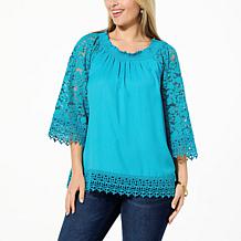 Colleen Lopez On/Off Shoulder Smocked Top with Lace Detail