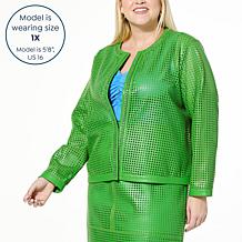 Colleen Lopez Perforated Faux Leather Jacket with Chain Detail