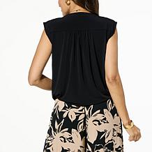 Colleen Lopez Pleated Surplice Top with Bubble Hem
