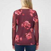 Colleen Lopez Printed Ruched Mesh Knit Top