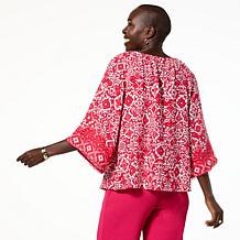 Colleen Lopez Printed Woven 3/4 Raglan Sleeve Top