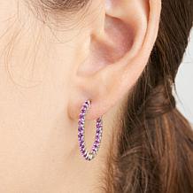Colleen Lopez Sterling Silver Gemstone Inside-Outside Hoop Earrings