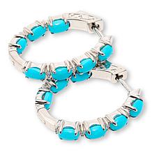 Colleen Lopez Sterling Silver Turquoise & White Zircon Oval Hoop Ea...