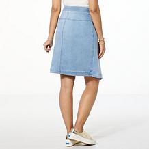 Colleen Lopez Stretch Denim Faux Wrap Skirt with Belt