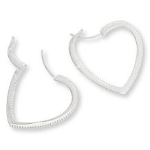 Colleen Lopez White Diamond 1-1/4" Heart Hoop Earrings