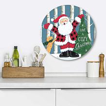 Courtside Market Buffalo Plaid Santa 12x12 Circular Wood Décor