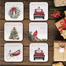 Courtside Market Christmas Wreath 6-piece Ceramic Coaster Set