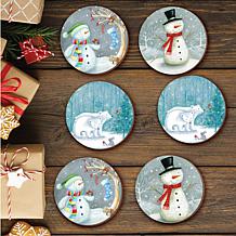 Courtside Market Snowman & Polar Bear 6-piece Ceramic Coaster Set