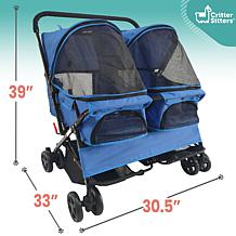CritterSitters Double Pet Stroller with 2 Storage Baskets - Blue