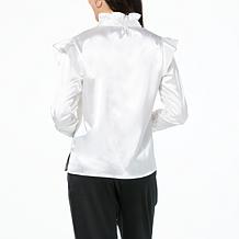 Curations x Amy Morrison Silky Ruffle Button-Front Blouse
