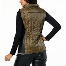 Curations x Nicole Hickl Quilted Puffer Vest with Faux Leather Detail