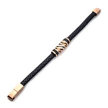 Dante Men's Braided Leather Goldtone Serrated Station Bracelet