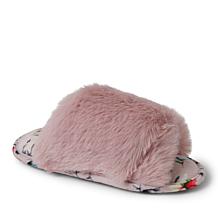 Dearfoams Women's Louise Furry Cross Band Slide with Eye Mask