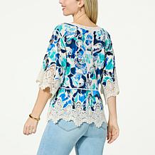 Democracy Embroidered Crochet Trim Peplum Top