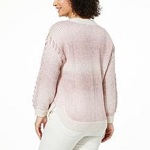 Democracy Long Blouson Sleeve Ombré Striped Sweater