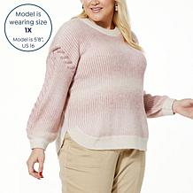 Democracy Long Blouson Sleeve Ombré Striped Sweater