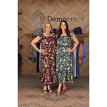 Democracy Printed Woven Tiered Midi Dress