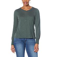 Democracy Puff-Sleeve Snap Henley Knit Top