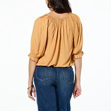 Democracy Smocked Bubble Hem Woven Top