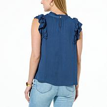 Democracy Woven Crepe Double Ruffle Cap-Sleeve Top