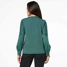 Democracy Woven Ruffled Edge Long Sleeve Top