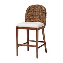 Denver Bohemian Acacia Wood Counter Stool with Seagrass Back