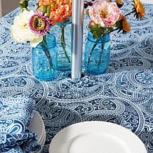 Design Imports 60" Blue Paisley Print Round Tablecloth with Zipper