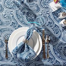 Design Imports 60" x 84" Blue Paisley Print Tablecloth with Zipper