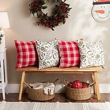 Design Imports Asst Holiday Sprig/Plaid Pillow Covers - Set of 4