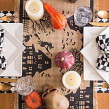 Design Imports Haunted House Burlap Table Runner 14" x 108"