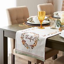 Design Imports Thankful Autumn Wreath 14" x 72" Table Runner