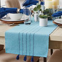 Design Imports Thera Stripe Blue Table Runner 14" x 72"