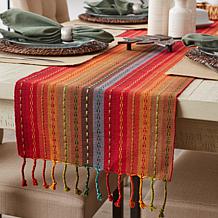 Design Imports Tonal Stripe with Fringe Table Runner - 14" x 72"