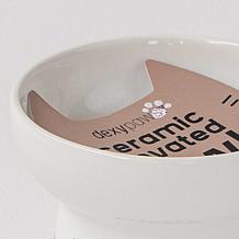 Dexypaws: Elevated 7oz Feeding Dish Ceramic Cat Bowl, White/Navy Fish