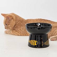 DexyPaws Elevated Ceramic Cat Bowl - Black & Gold Fish