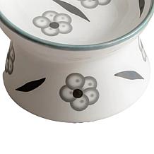 DexyPaws Elevated Ceramic Cat Bowl - White & Black Floral