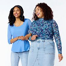 DG2 by Diane Gilman 2-pack Print/Solid Mesh Top