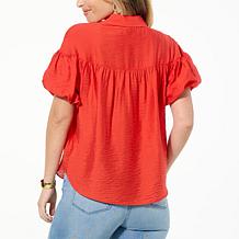 DG2 by Diane Gilman Balloon-Sleeve Button-Up Blouse