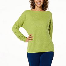 DG2 by Diane Gilman Brushed Knit Ruched Sleeve Off-Shoulder Top